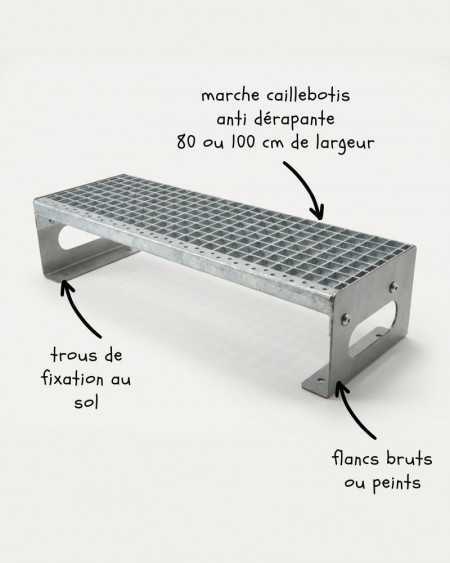 escalier ou marche pied 1 marche en caillebotis galvanisé à chaud