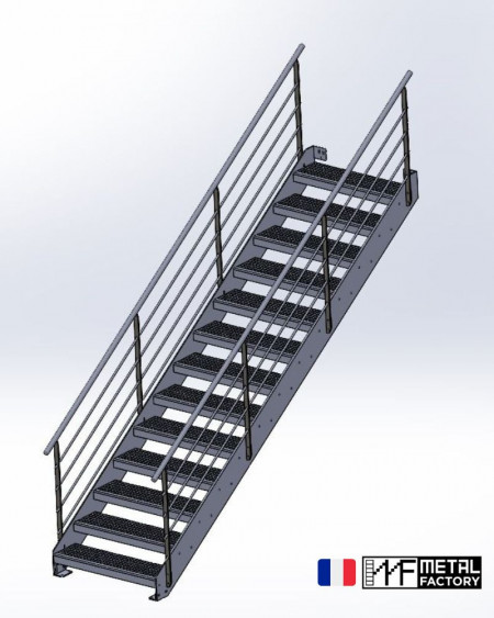 escalier extérieur  en métal avec marches caillebotis galvanisées