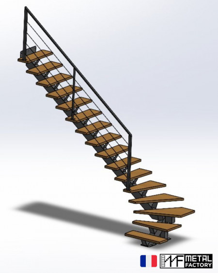escalier métal et bois sur mesure avec rambarde en câble inox
