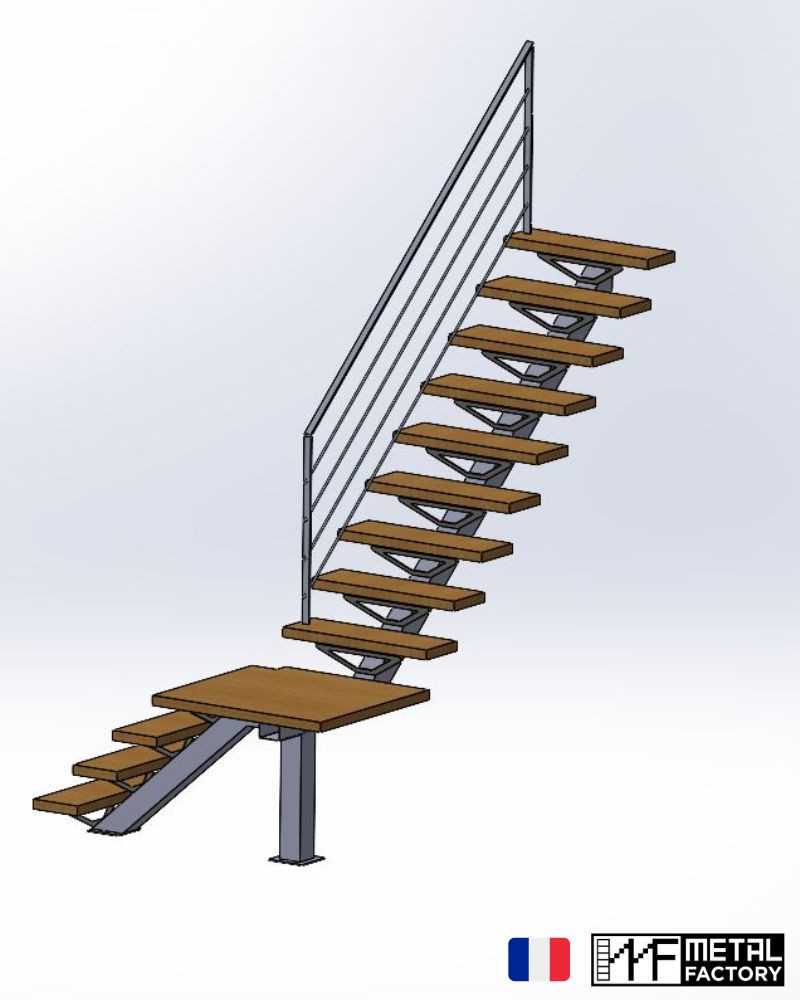 escalier intérieur métal et bois avec palier intermédiaire