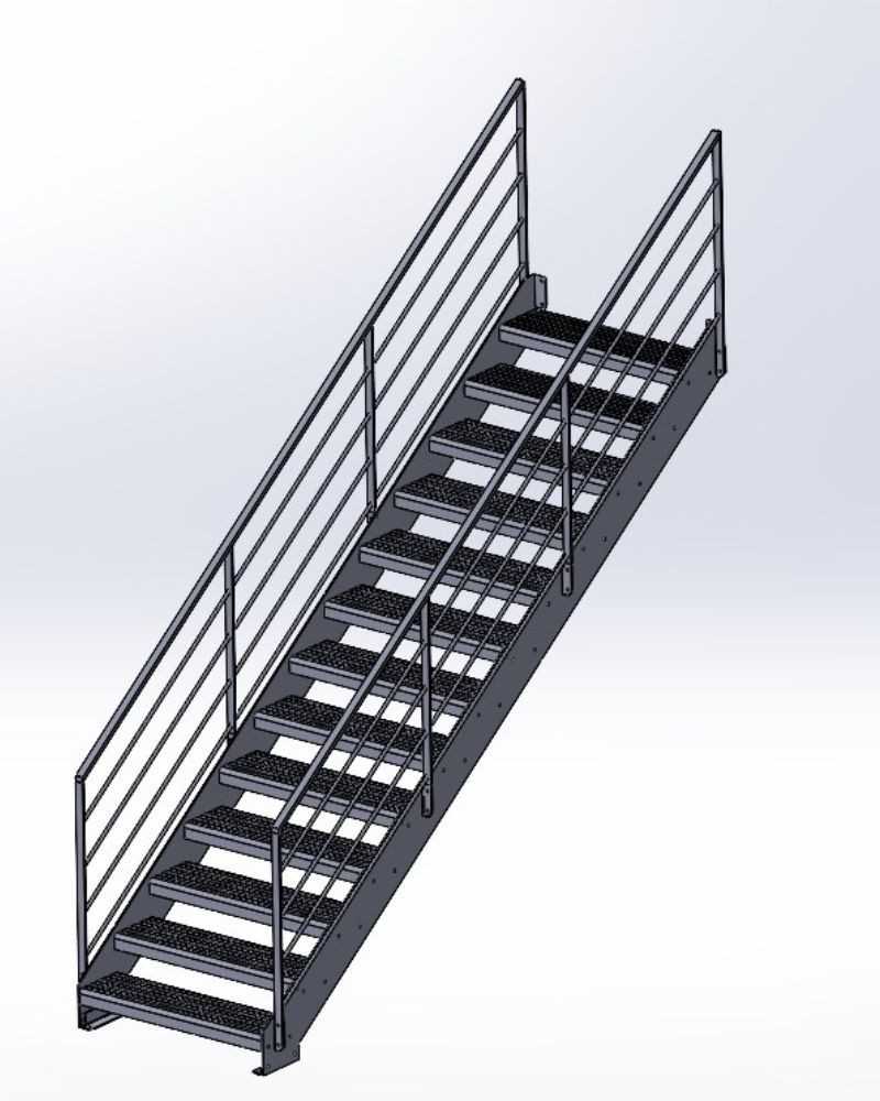 plan pour réaliser un escalier droit extérieur en métal et marches caillebotis plan pour réaliser un escalier droit extérieur en métal et marches caillebotis