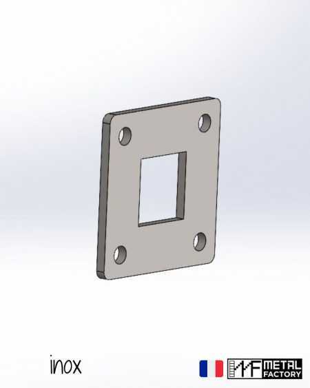 platine en inox 304 avec empreinte pour recevoir un tube carré de 40 x 40 mm