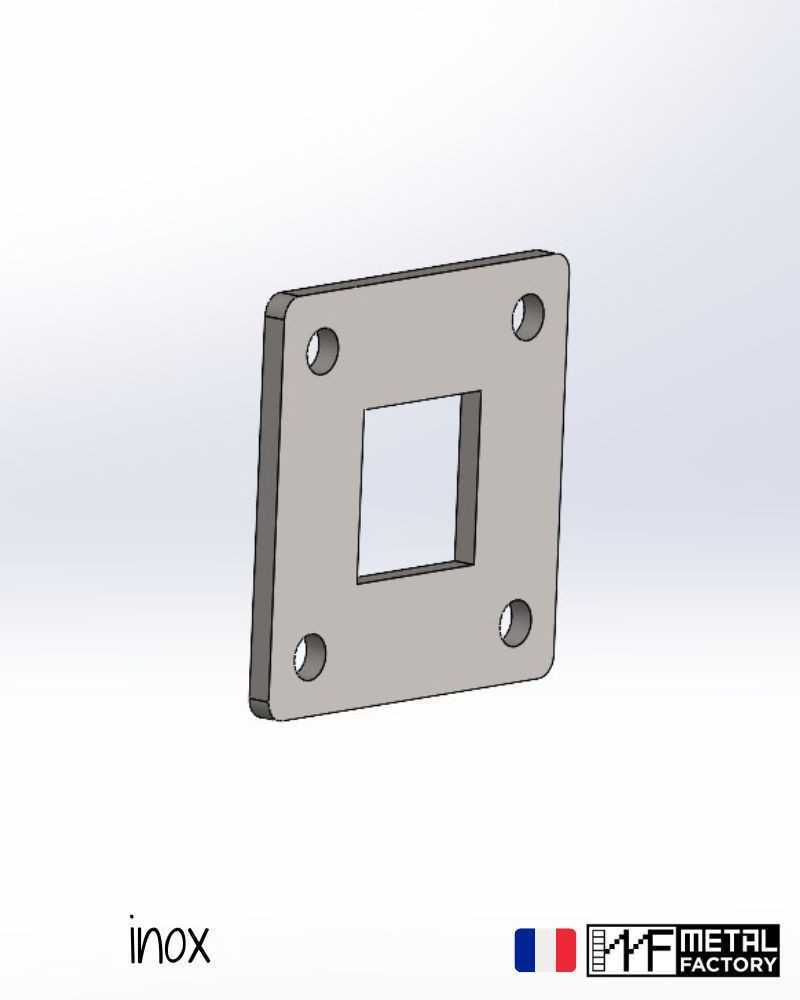 platine en inox 304 avec empreinte pour recevoir un tube carré de 40 x 40 mm