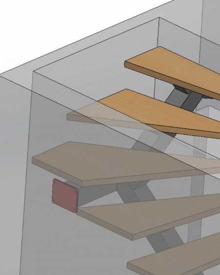 détail de la fixation sous le virage pour une rigidité accrue de l'escalier détail de la fixation sous le virage pour une rigidité accrue de l'escalier