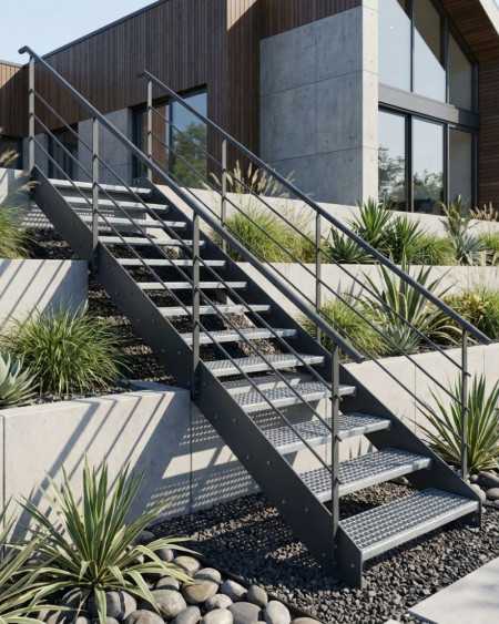 escalier droit extérieur en métal