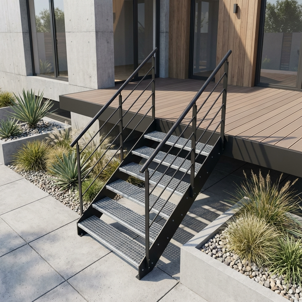 escalier extérieur caillebotis
