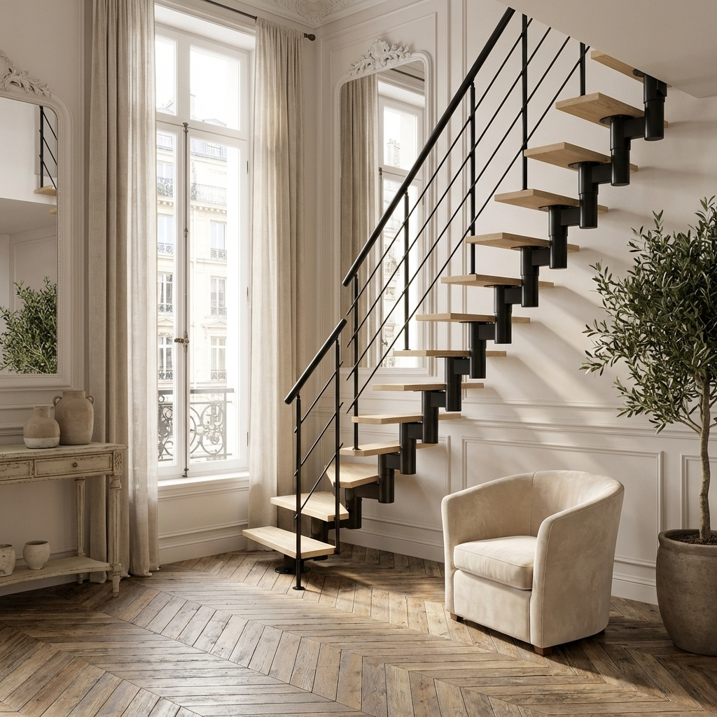 escalier modulaire intérieur métal et bois
