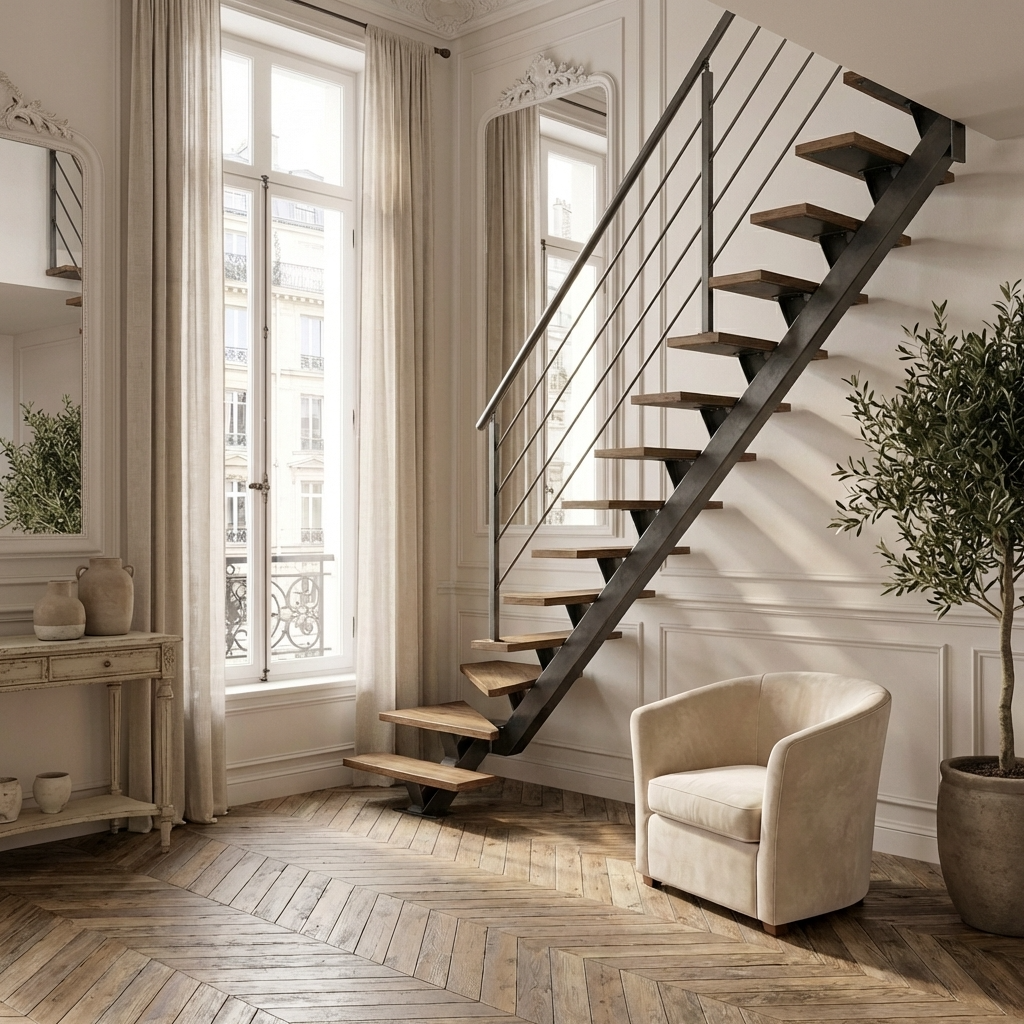 escalier sur mesure intérieur en métal et bois